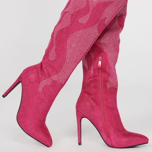 " RHINESTONE TWO STEPPER "  Glitter Boots - Pink/combo ( BRAND NEW !!!!!!!! - Picture 1 of 5